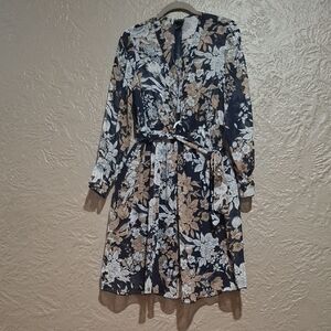 Katy And Lily Wome'sFloral Midi Dress - Navy and Cream Size 6